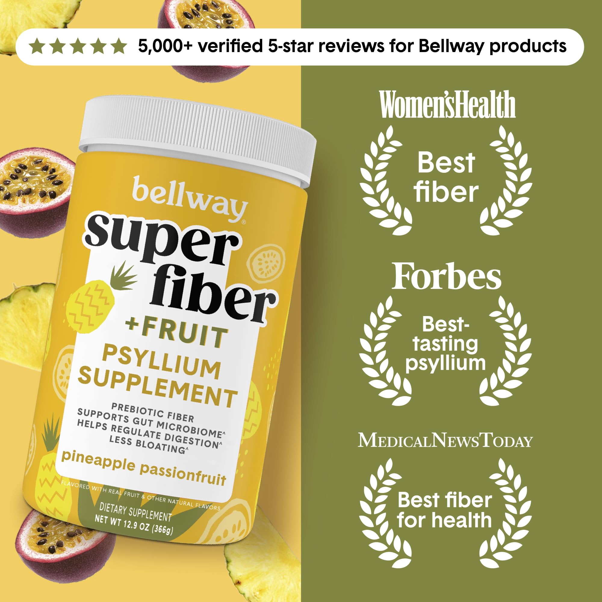 Bellway bottle label highlights plant-based organic psyllium husk and sugar-free flavor for digestive ease.