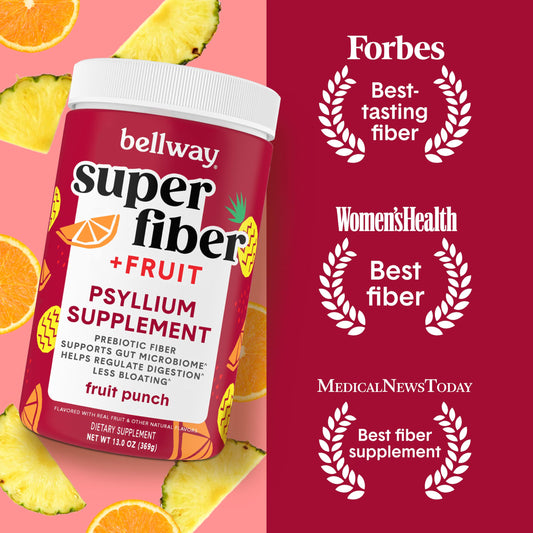 Bellway Fiber Powder Fruit Punch scoop beside powder for accurate measurement