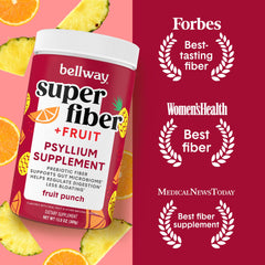 Bellway Fiber Powder Fruit Punch scoop beside powder for accurate measurement