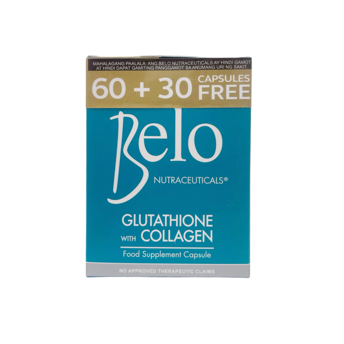 Belo Essentials Glutathione + Collagen label showing skin support ingredients
