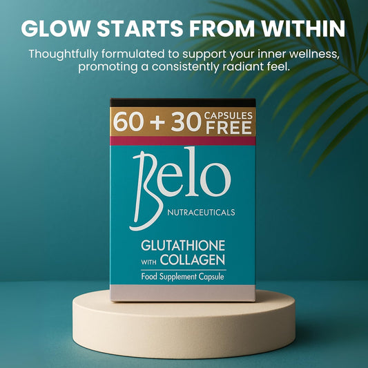Belo Nutraceuticals Glutathione Collagen capsules pouring for easy daily dose