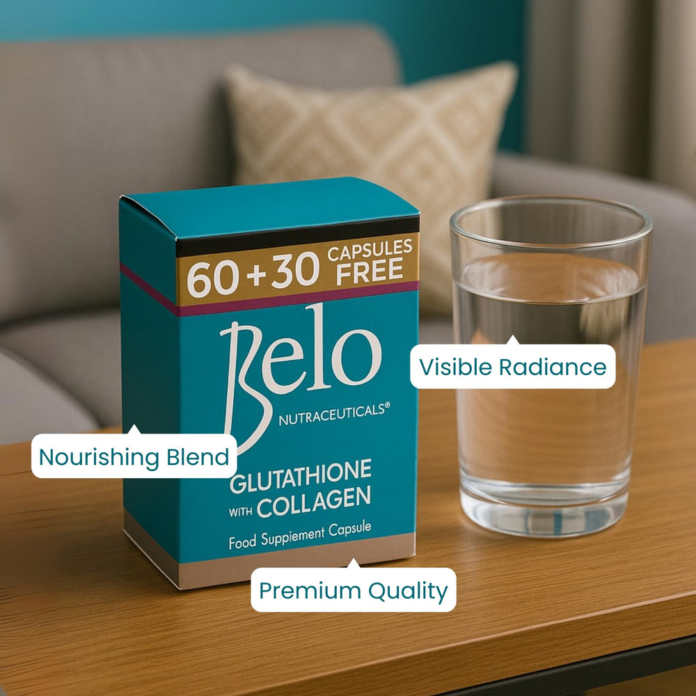 Belo Nutraceuticals Glutathione Collagen capsules texture closeup
