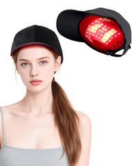 Beloving cordless scalp cap with red blue light on for relaxation at home.
