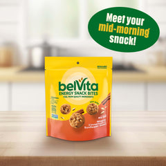 Compact travel-friendly Belvita Bites packaging designed for on-the-road snacking.