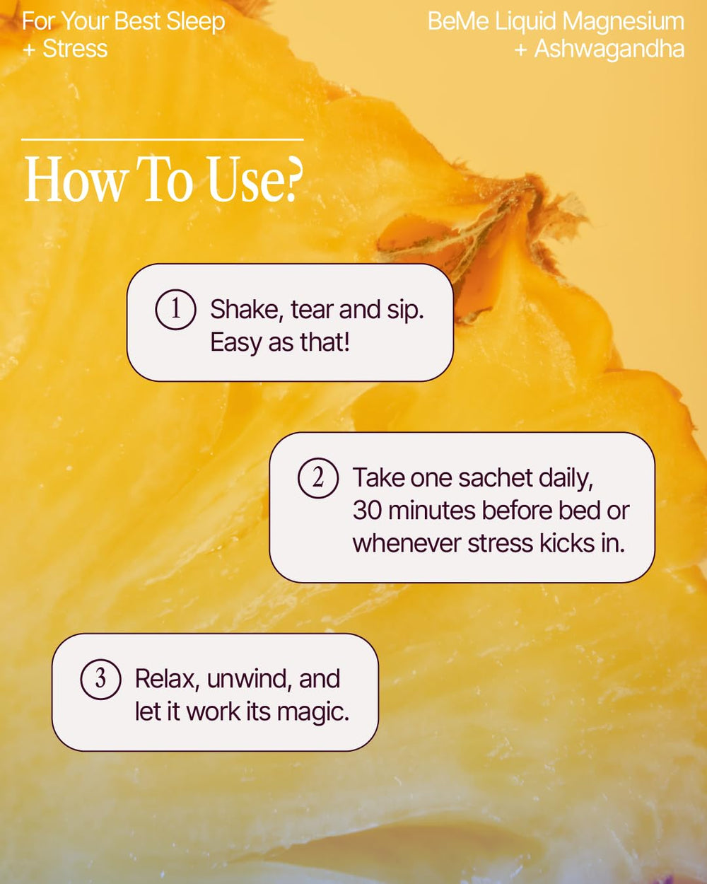 Pineapple-flavored BeMe Sleep drink with pleasant taste