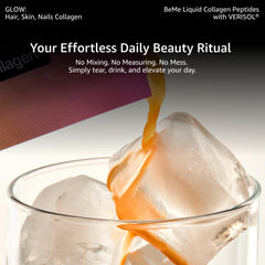 BeMe strawberry liquid collagen being poured for fast absorption.