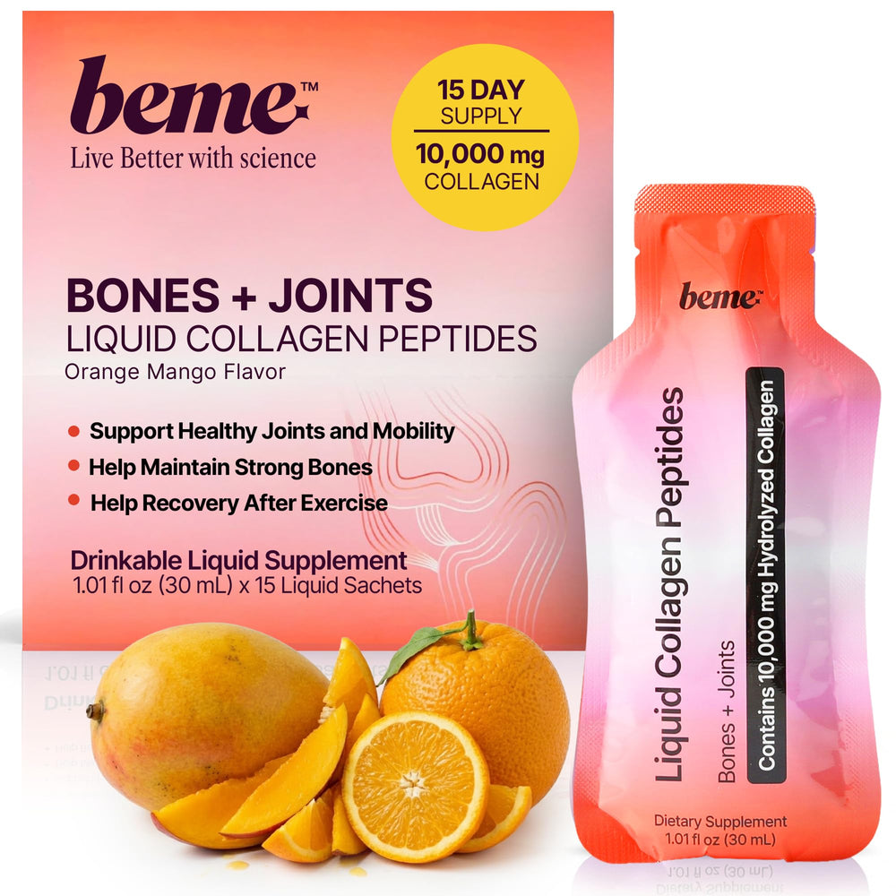 BeMe Fortibone bottle label shows premium collagen blend for bone support.