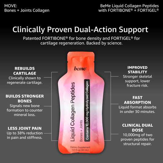 BeMe Fortibone sachets pack demonstrates portable daily supplementation on the go.