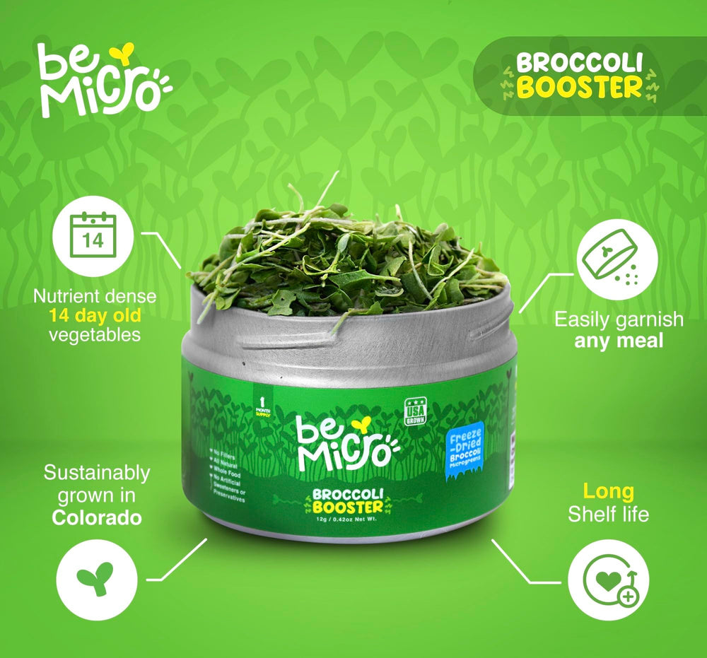 BeMicro broccoli booster spoon pour demonstrates convenient addition to smoothies