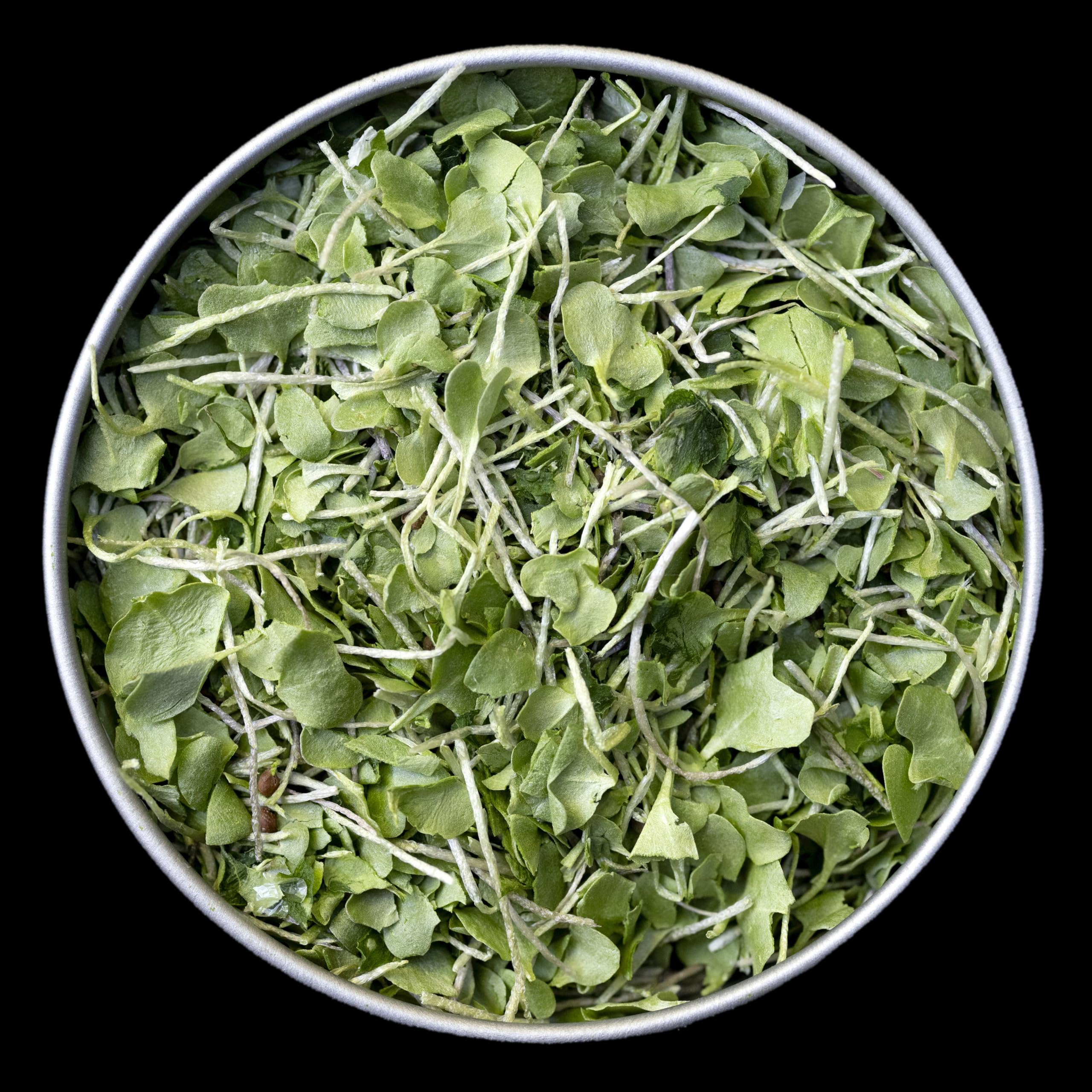 BeMicro broccoli booster tin label shows compact, freeze-dried greens for easy meals