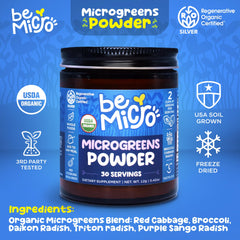 BeMicro scoop and spoon image suggests easy portioning for consistent daily use.