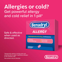 Benadryl Ultratabs dispensing go pack highlights quick on-the-go dosing.