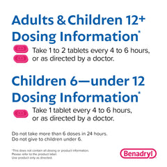 Benadryl Ultratabs packaging box highlights travel-friendly multi-pack.
