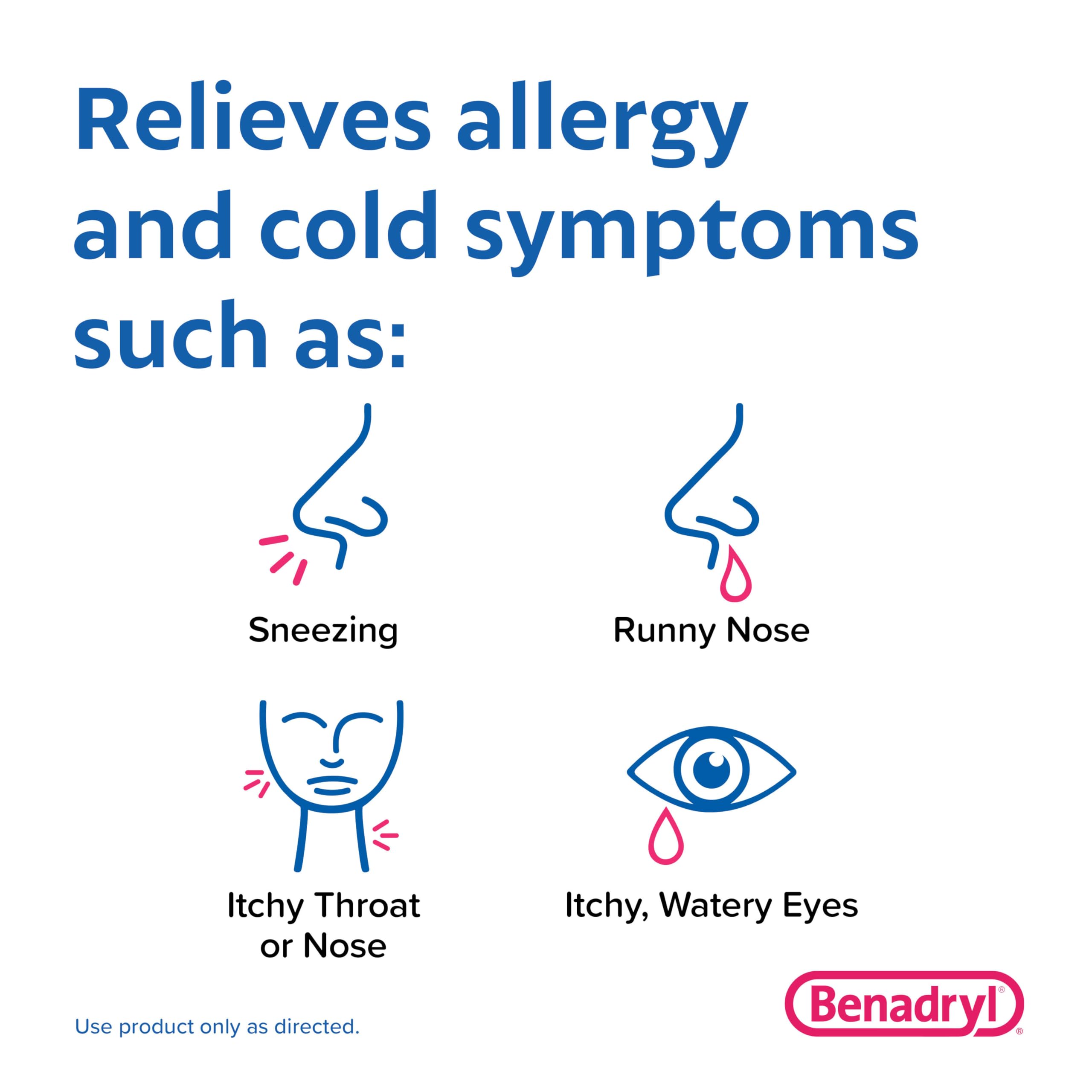 Benadryl Ultratabs tablets closeup showing 25 mg diphenhydramine HCl.