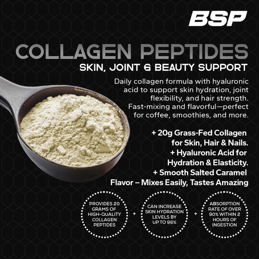 Benavidez Collagen Peptides Hyaluronic Acid label close-up highlighting added moisture benefits.