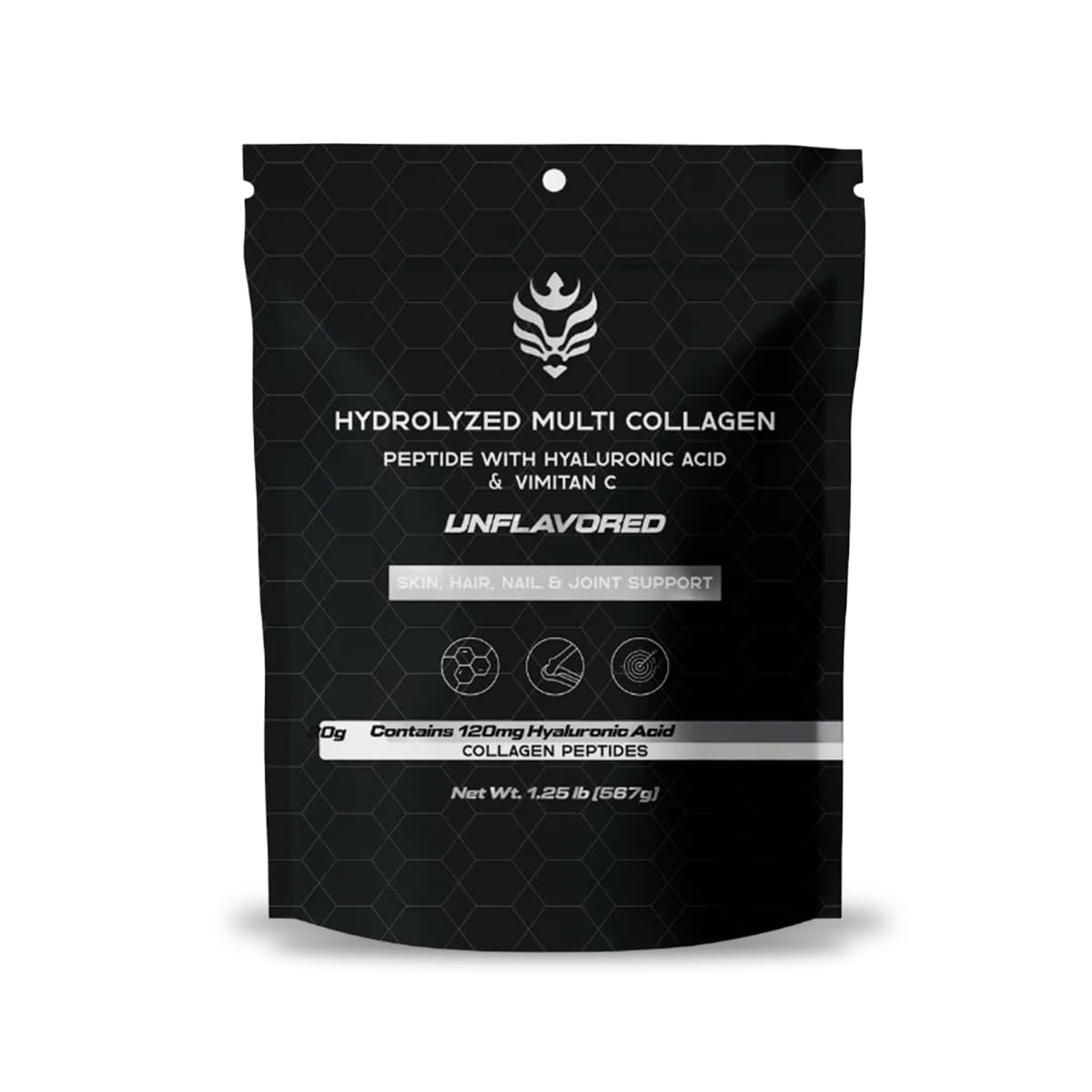 Benavidez Collagen Peptides unflavored tub close-up for skin and joint support potential.