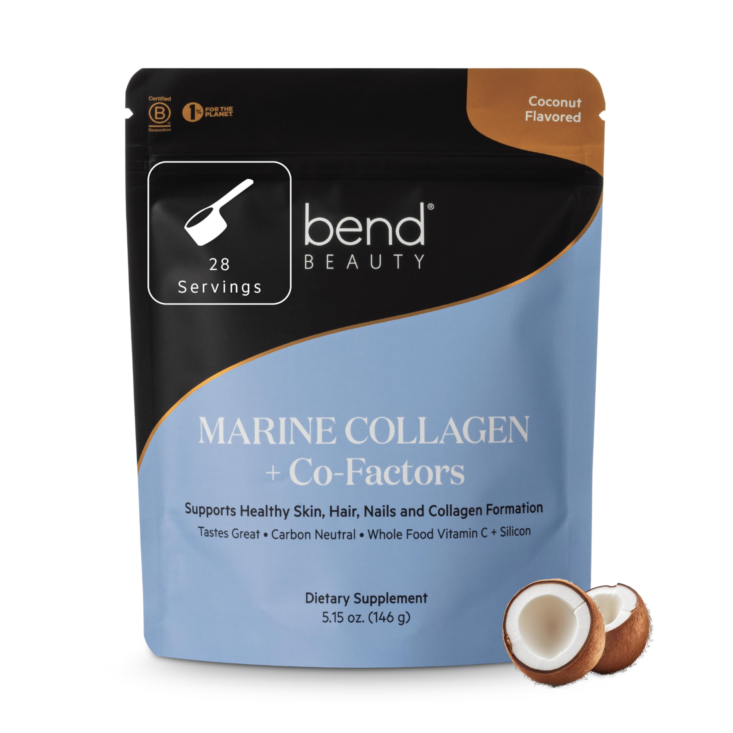 Bend Marine Collagen and Co-Factors bottle pour with coconut flavor for daily use