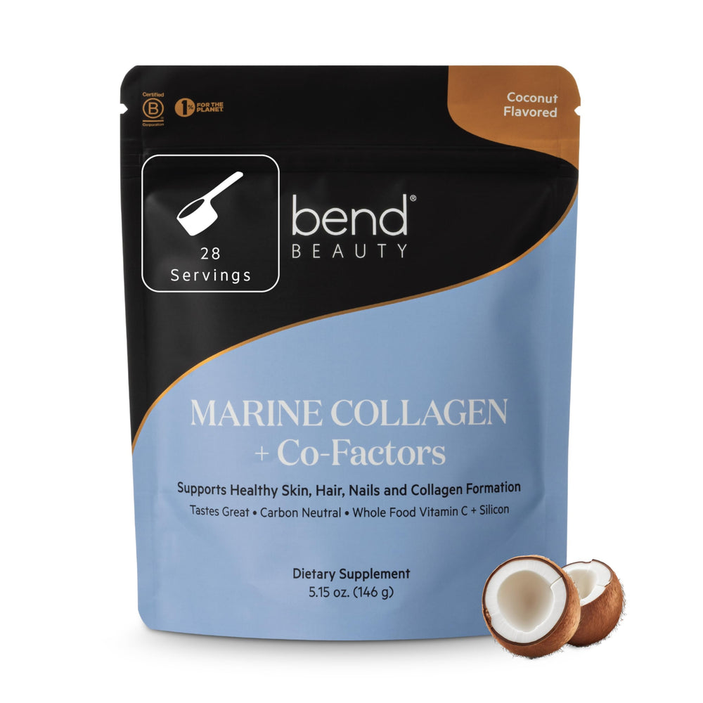 Bend Marine Collagen and Co-Factors bottle pour with coconut flavor for daily use