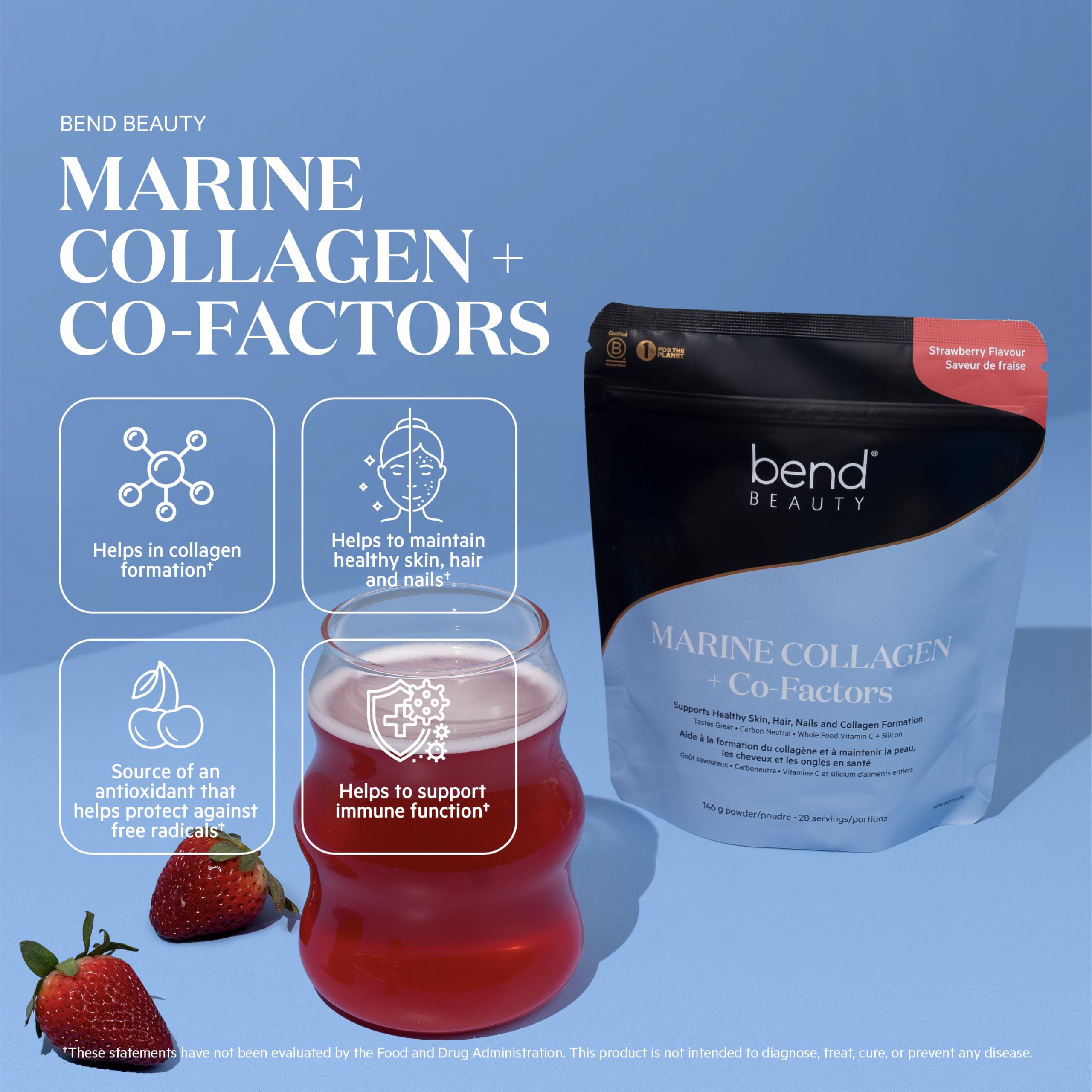 Bend Marine Collagen Co-Factors ingredients panel highlights bamboo silicon and vitamin C