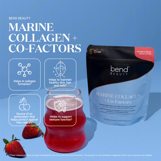 Bend Marine Collagen Co-Factors ingredients panel highlights bamboo silicon and vitamin C