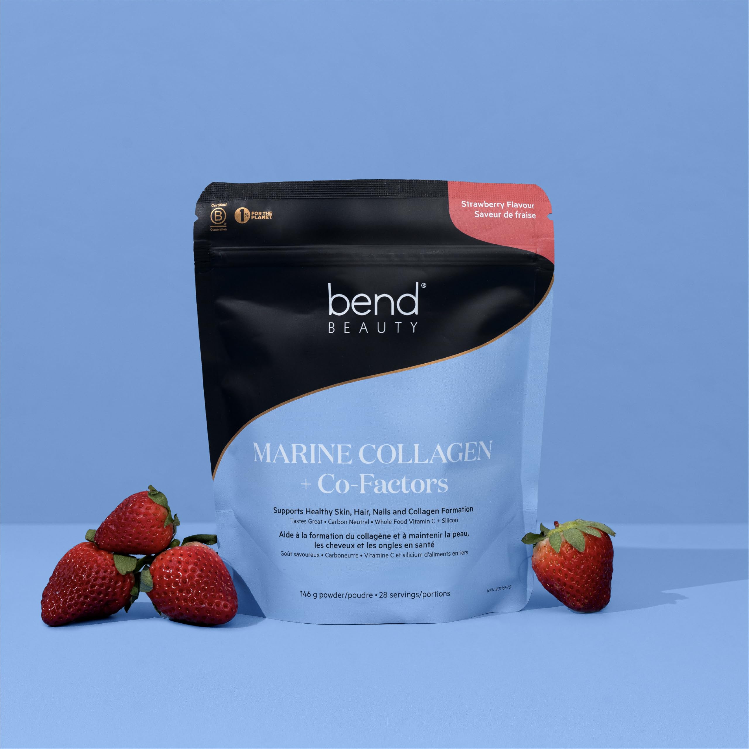 Bend Marine Collagen measuring scoop beside jar for easy portions