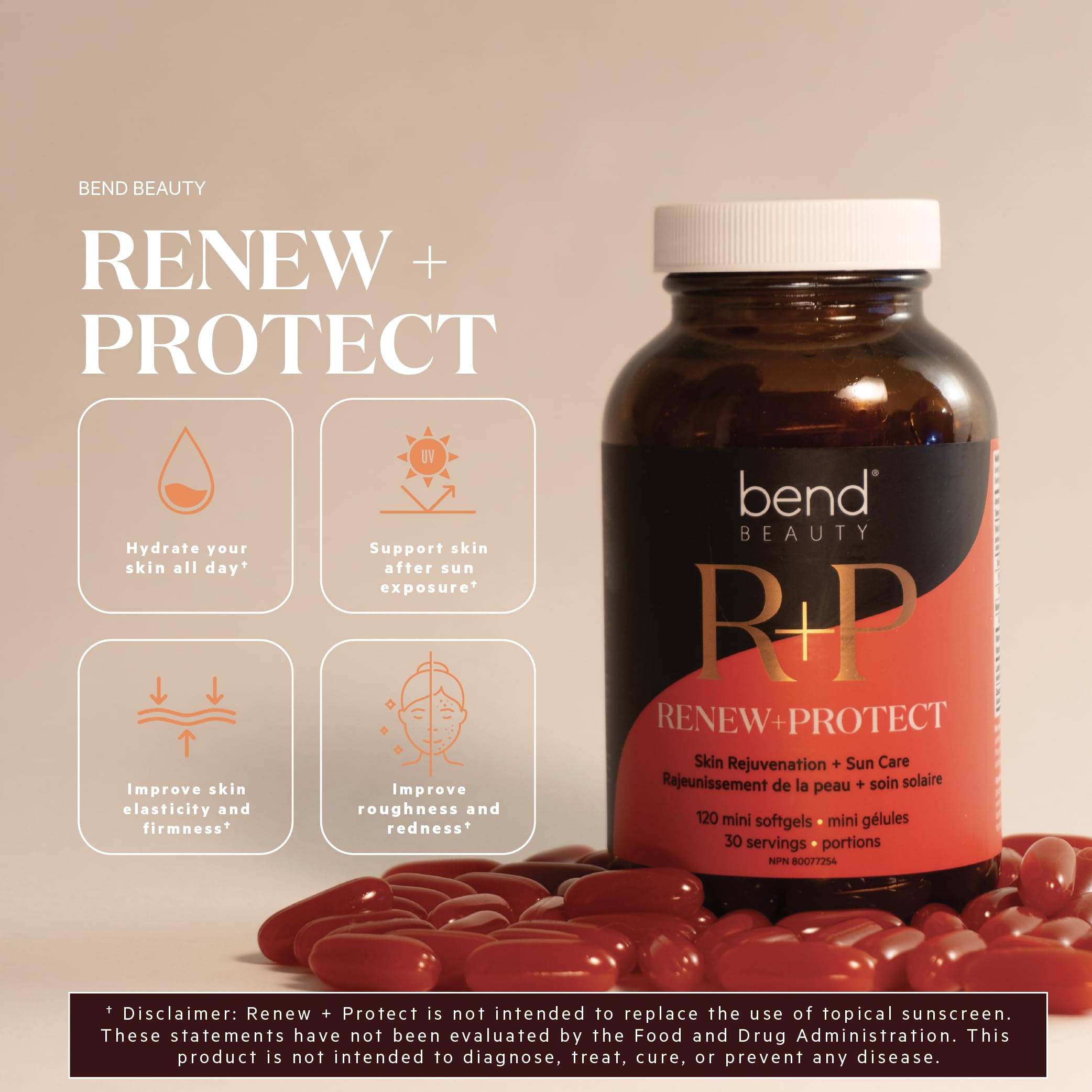Bend Renew + Protect capsules pack for easy daily skin resilience