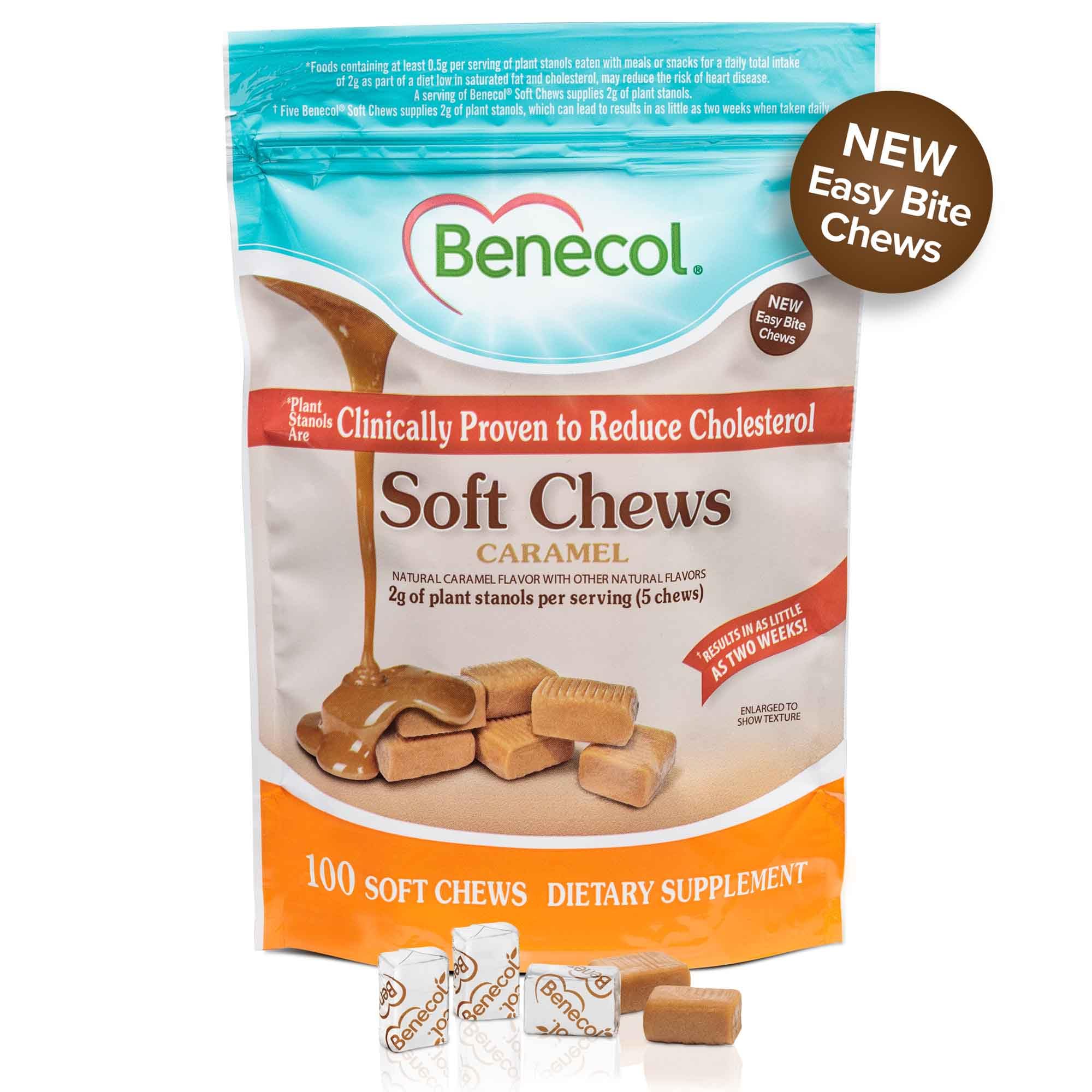 Benecol Soft Chews caramel close-up highlighting creamy texture.