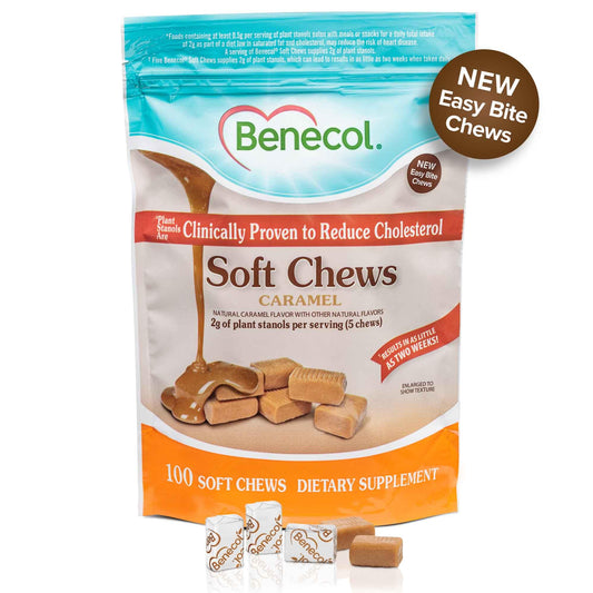 Benecol Soft Chews caramel close-up highlighting creamy texture.