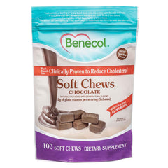 Benecol Soft Chews chocolate flavor, easy bite packaging, convenient daily plant stanol intake