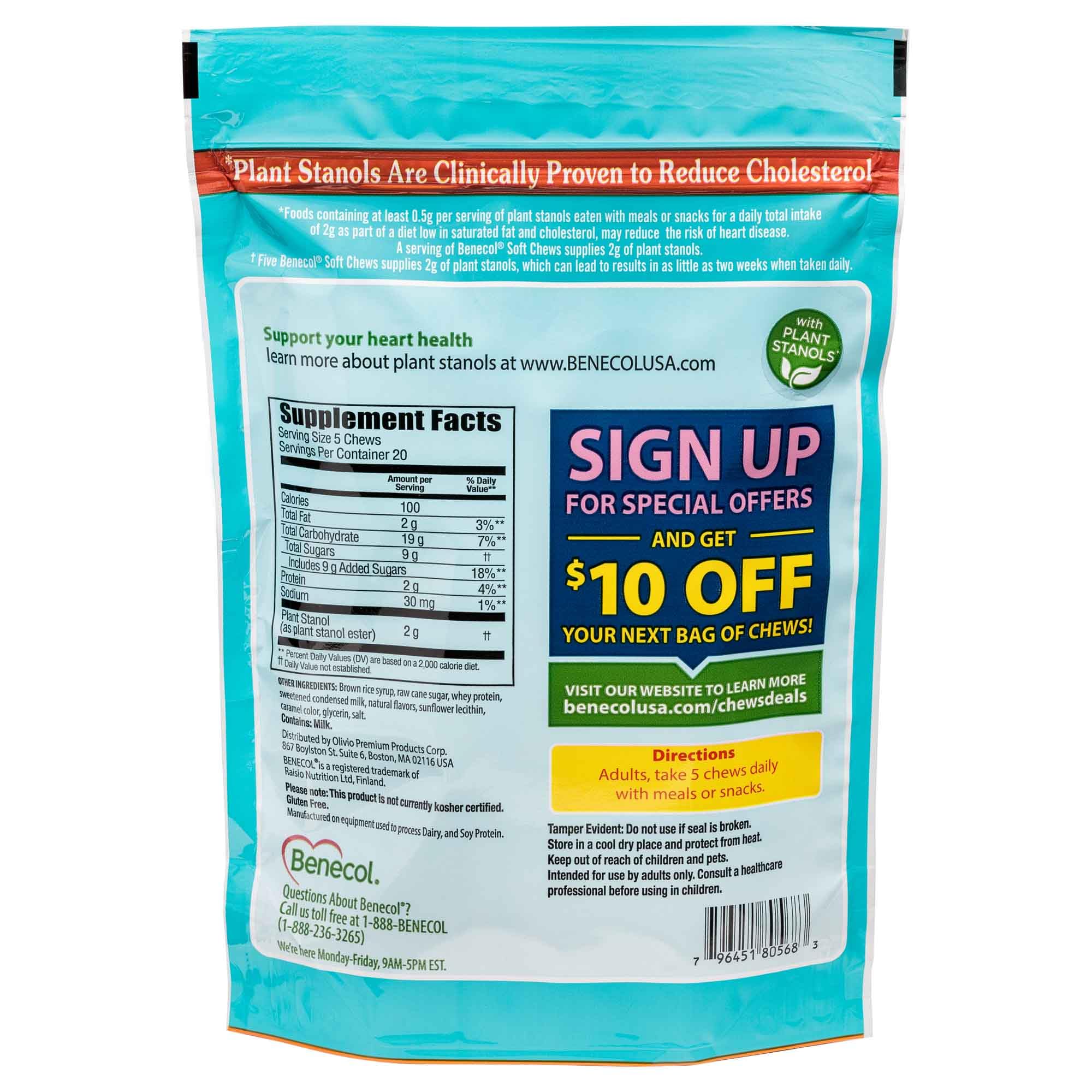 Benecol Soft Chews creamy texture close-up, convenient heart-healthy option.