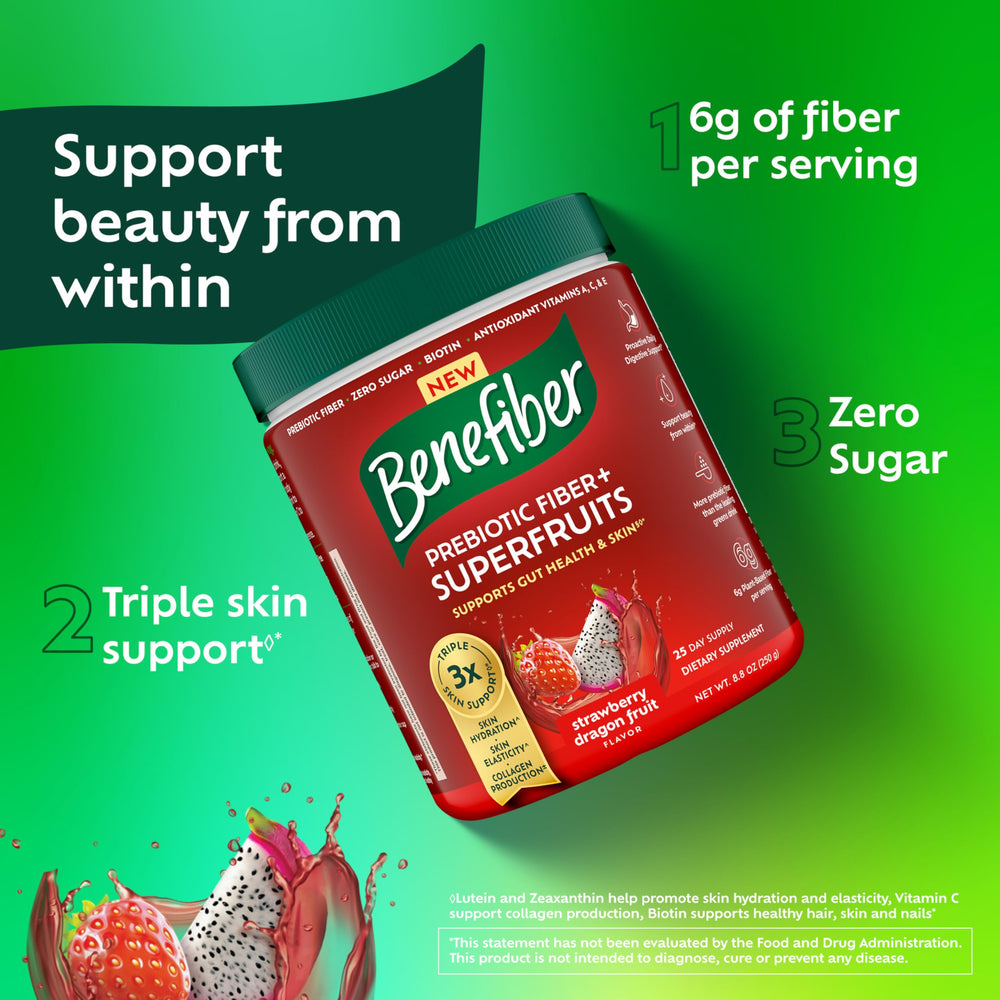 Benefiber 6g fiber per serving concept visual emphasizes digestive support