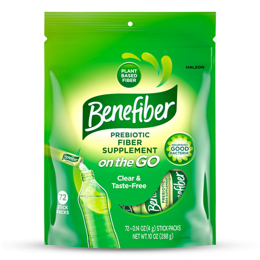 Benefiber On the Go sticks packaging for convenient daily fiber on the move