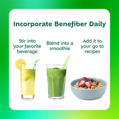 Benefiber Prebiotic Fiber + Supergreens glass with ice and stir.