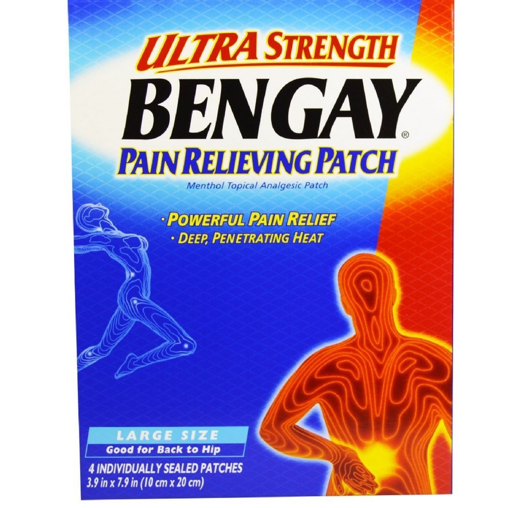 BENGAY Ultra Strength patch on back area for targeted relief