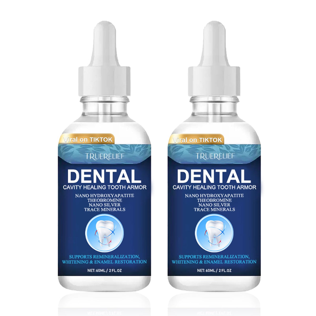 BENIX Cavity Healing Liquid bottle pour demonstrates enamel support for daily care.