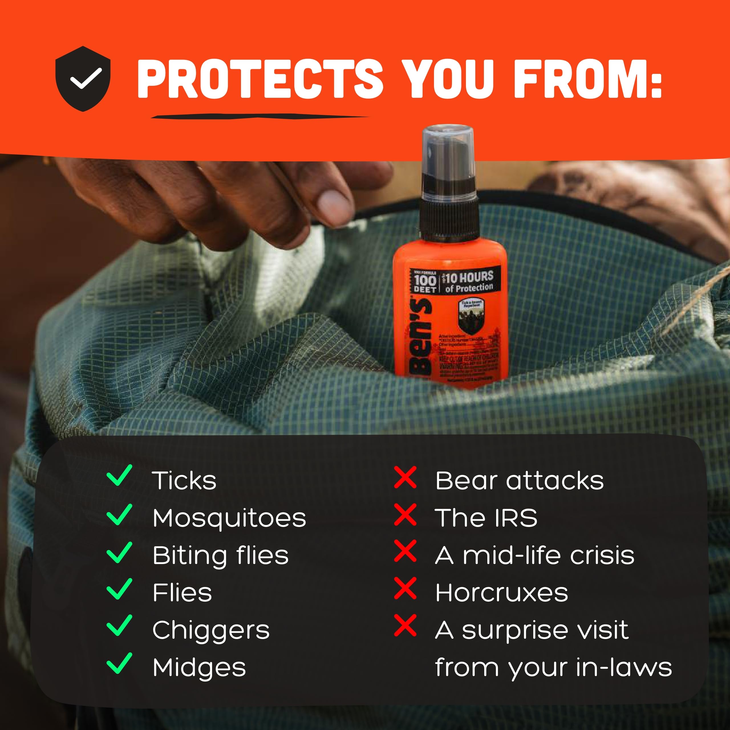 Compact travel-size Ben's bottle fits pockets for on-the-go protection