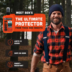 Close-up of Ben's Adventure Formula spray ready for pest protection.