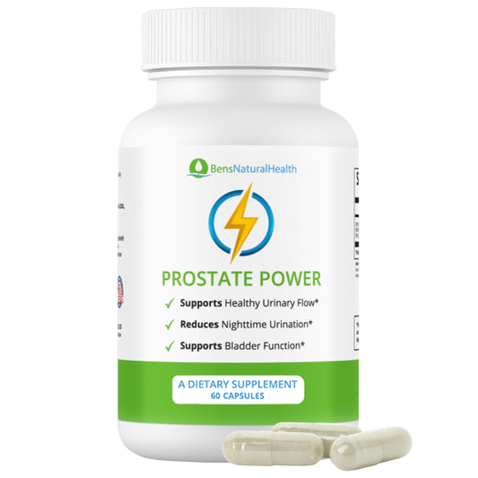 Ben's Natural Health Prostate Power bottle front showing strong urinary support