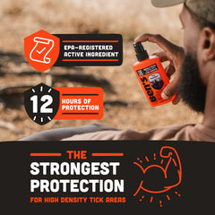 Spray being applied with Ben's Tick Repellent on gear and clothing setup