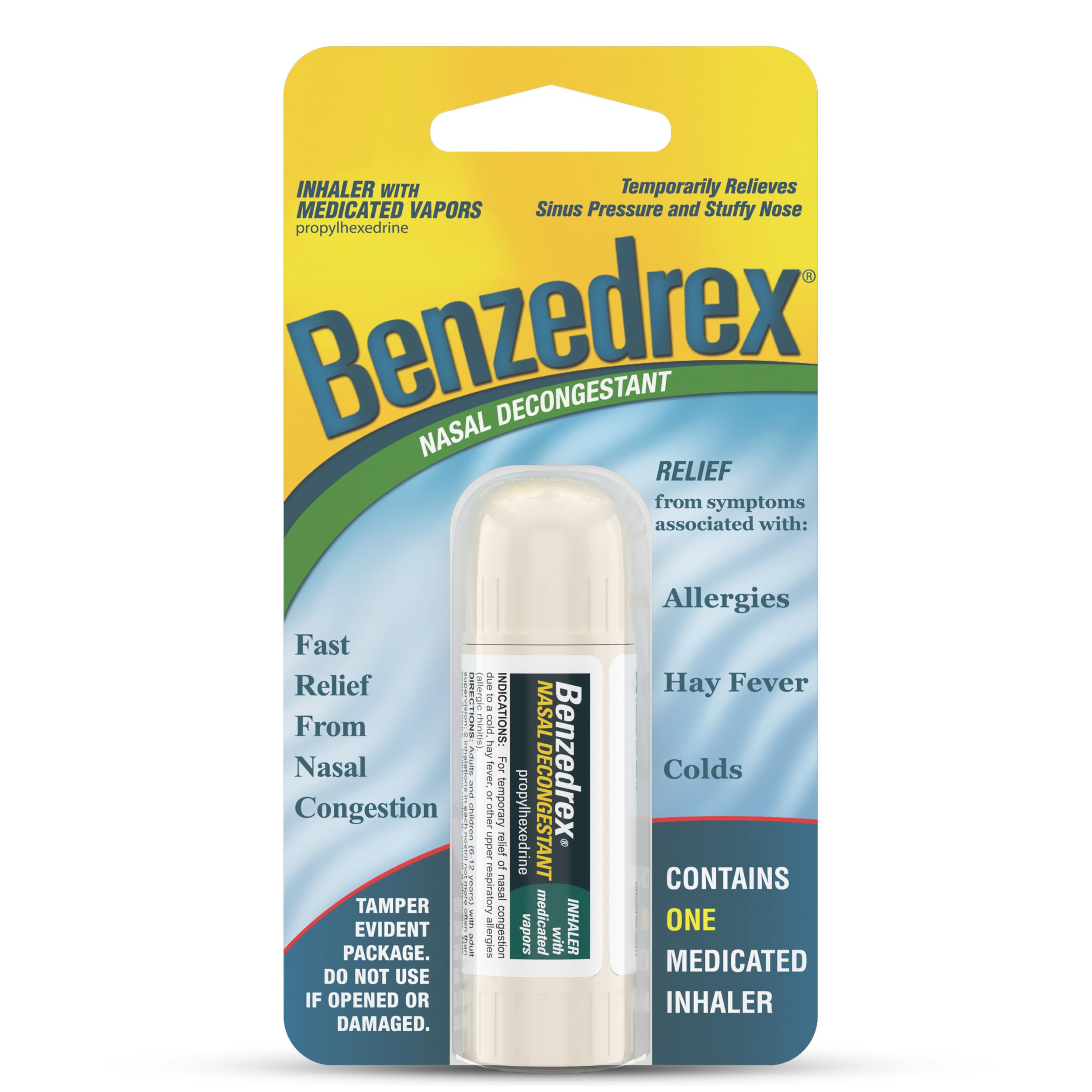 Benzedrex inhaler bottle close-up showing convenient nasal relief on the go.