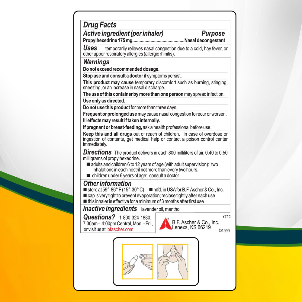 Benzedrex nasal decongestant inhaler compact size fits a pocket for quick use.
