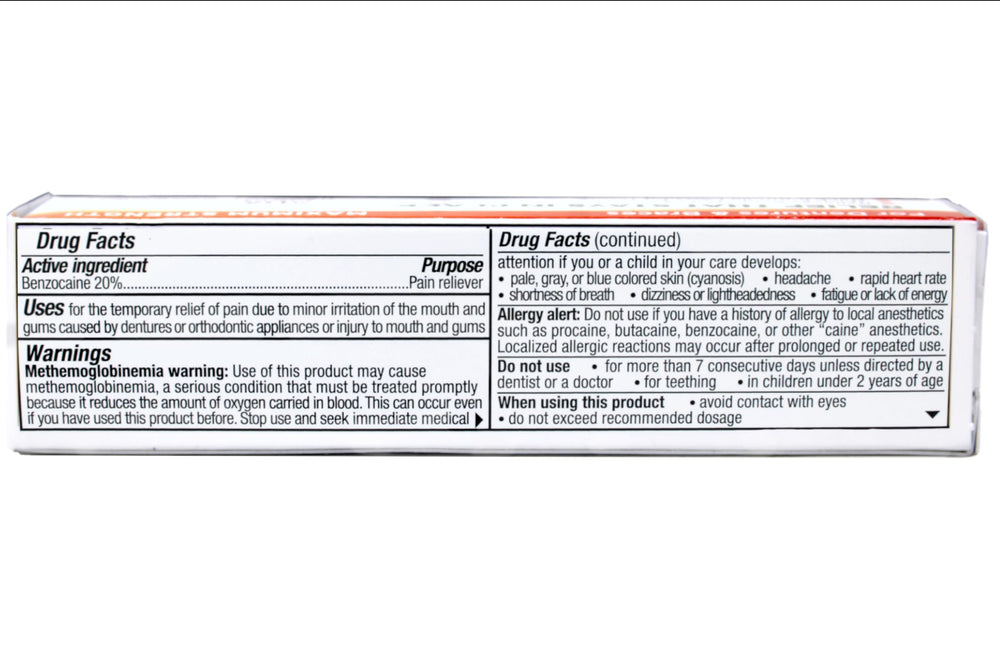 Close-up of Benzodent application on gums for easy, precise use.