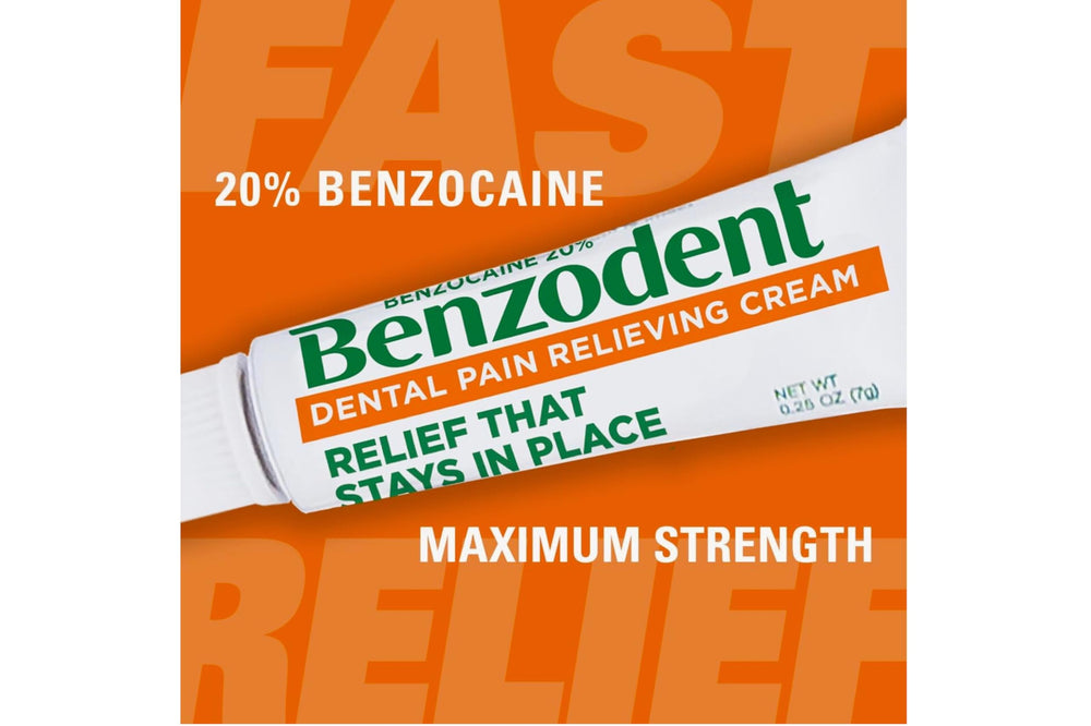 Relief for braces-mouth irritation supports normal eating and speaking with Benzodent.