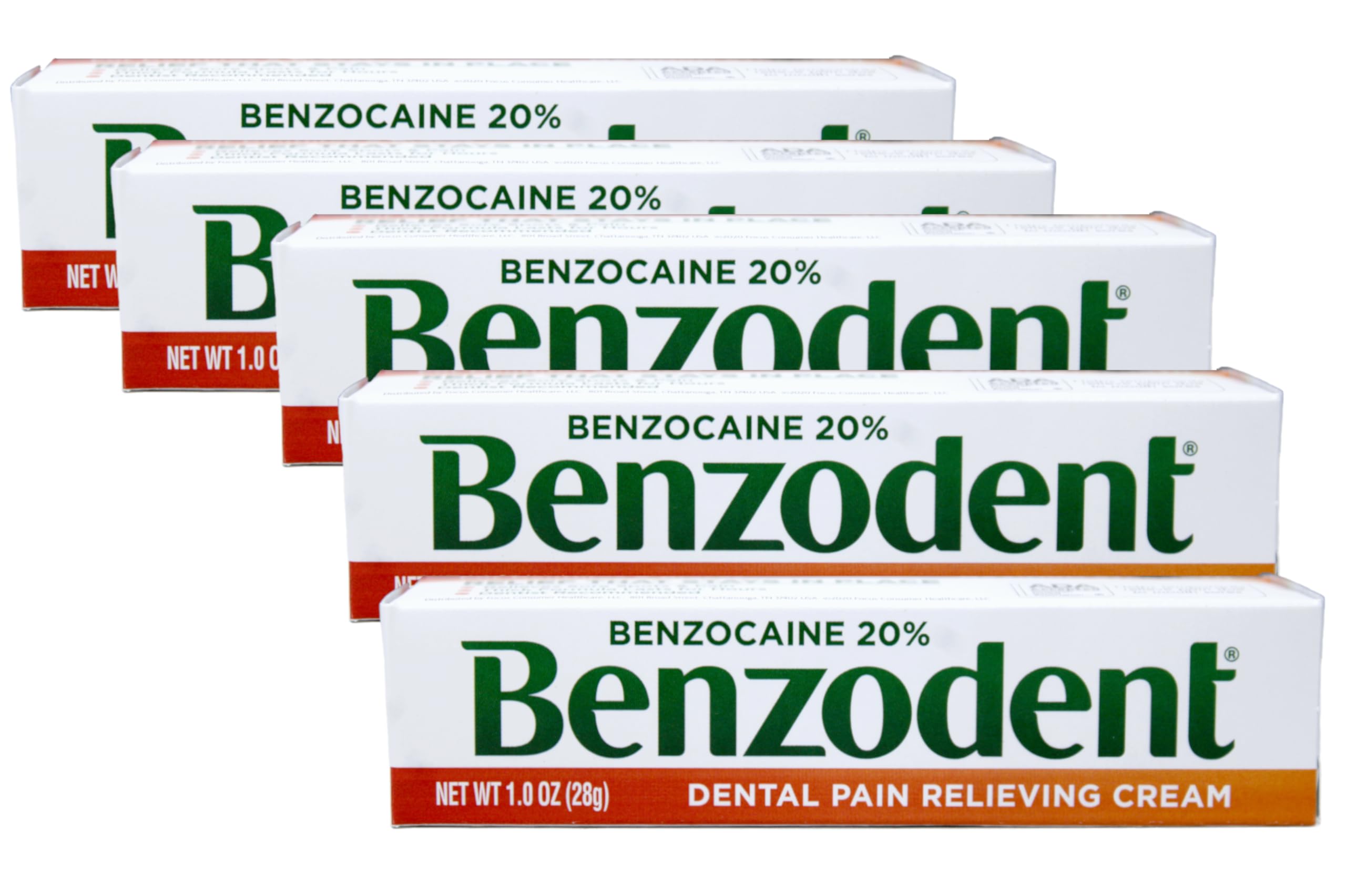 Benzodent dental pain relief cream 1oz packaging showing the product for quick gum soothing