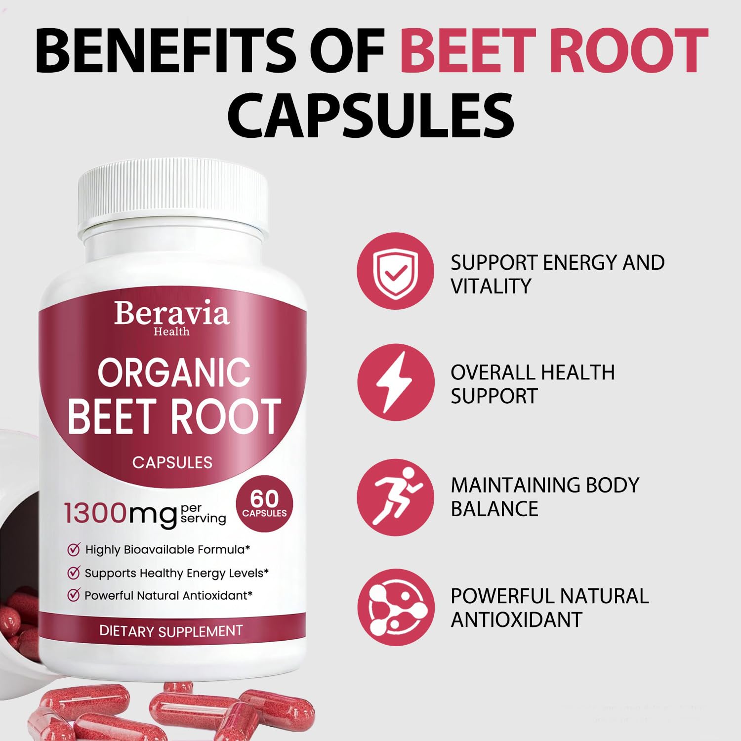 Beravia Health capsules are small and odorless for easy daily swallowing