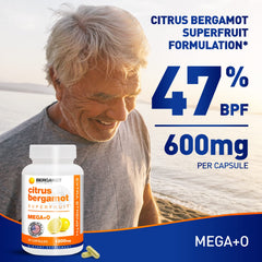 BergaMet Citrus Bergamot capsules close up showing 170:1 extract and polyphenol content