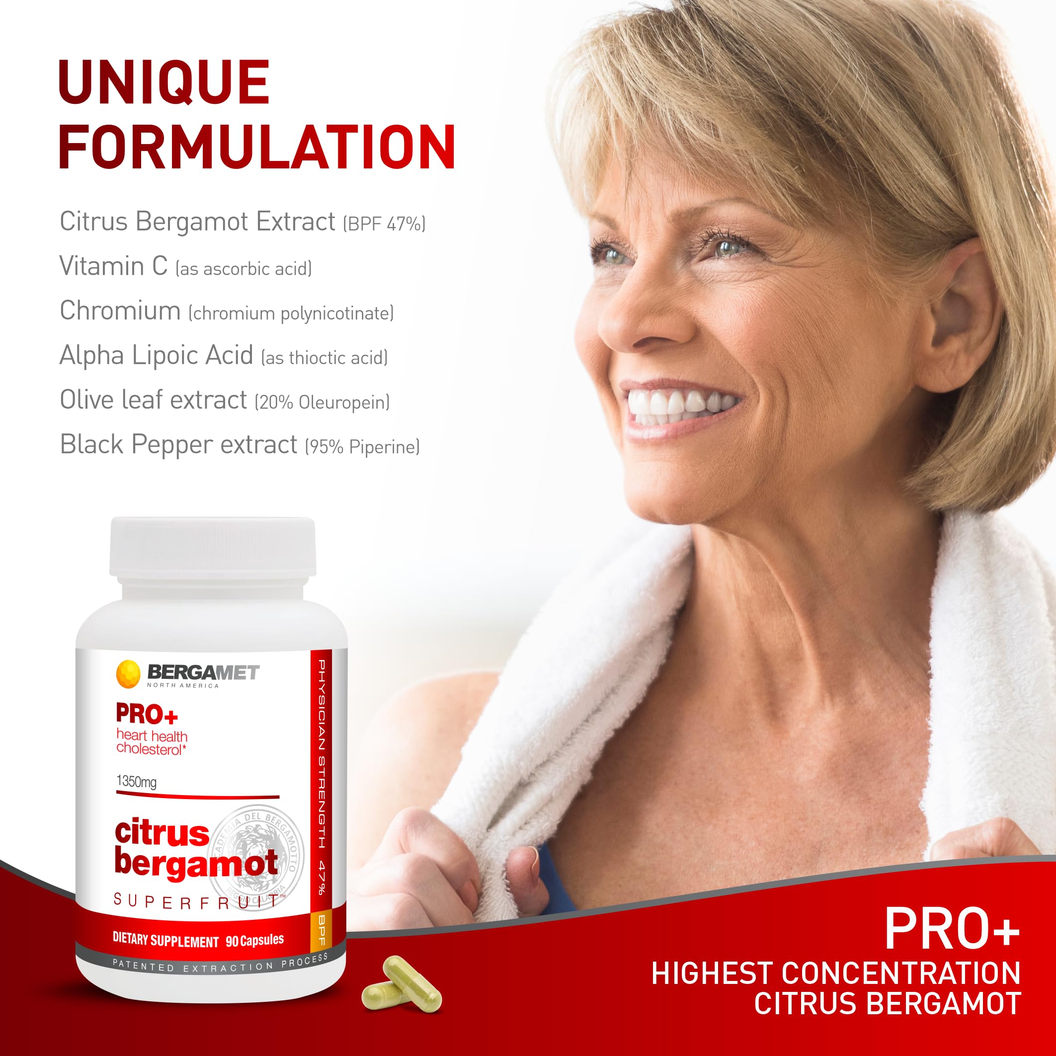 Display of 200:1 extract ratio and 1350 mg serving in BergaMet PRO+.