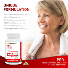 Display of 200:1 extract ratio and 1350 mg serving in BergaMet PRO+.