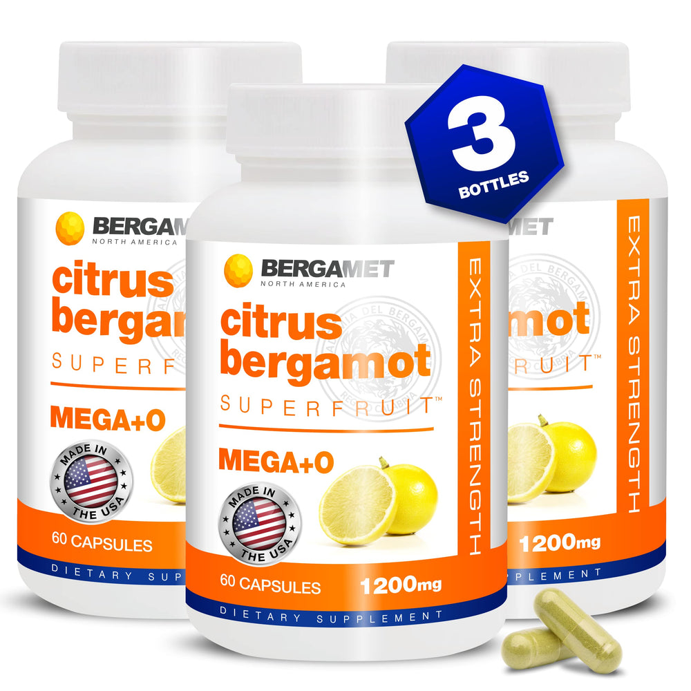 BergaMet Citrus Bergamot bottle on counter highlighting high potency formula for daily wellness