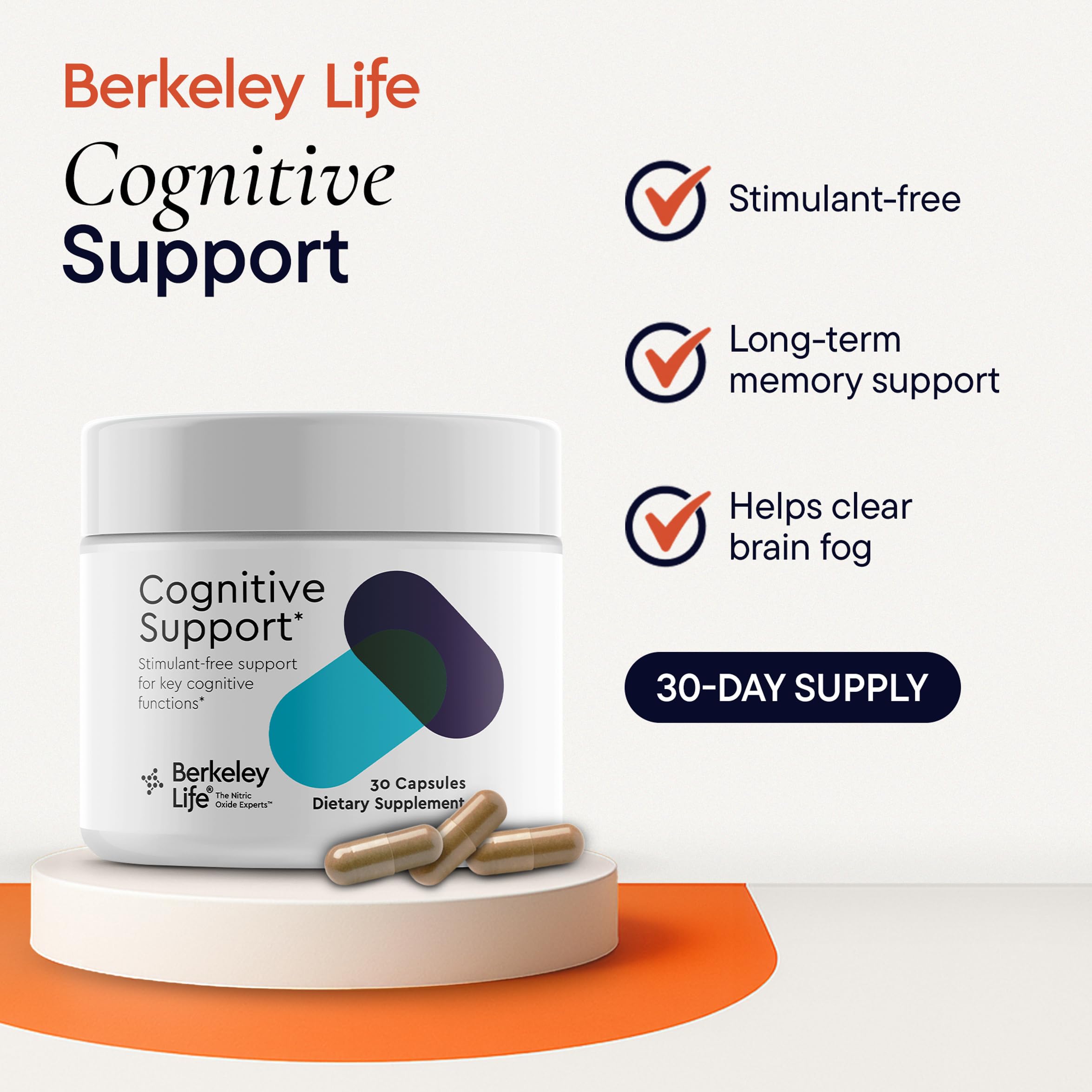 Berkeley Life Cognitive Support capsules closeup for easy daily use.